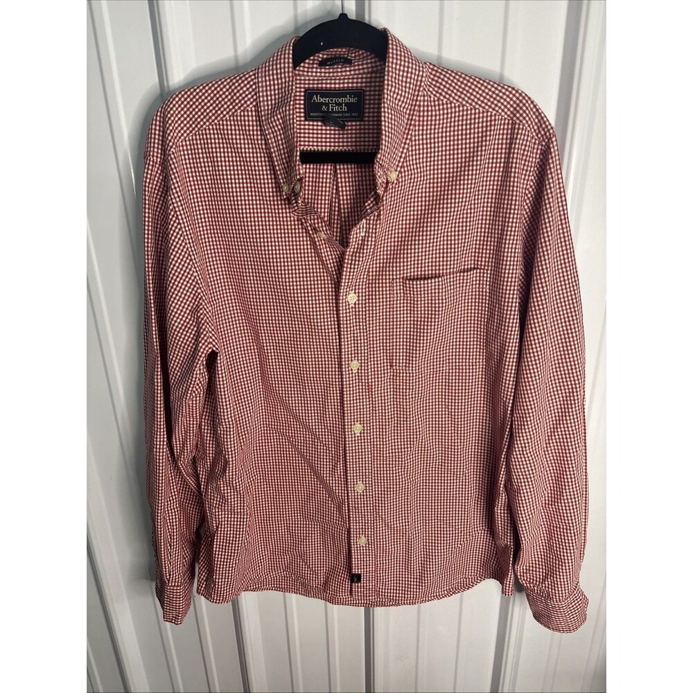 Abercrombie & Fitch Red Plaid Muscle Button Up Mens Medium